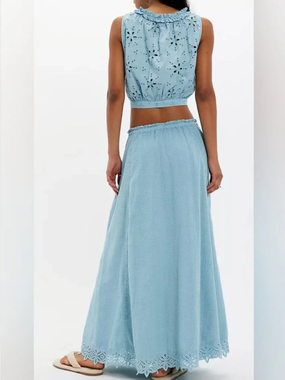 Free People NWT Maxi Skirt & Cropped Top Set Embroidered Eyelet Cotton size L